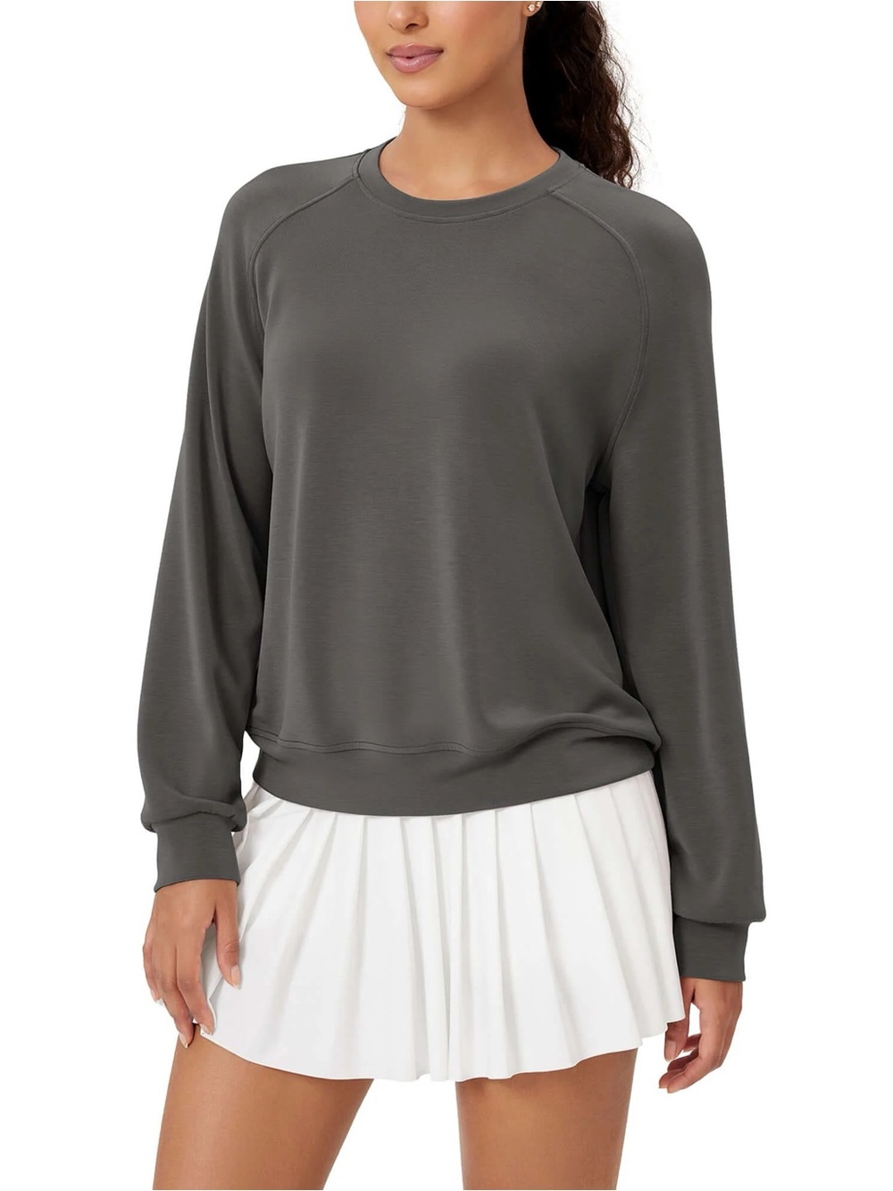Ododos Gray Medium Soft Long Sleeve Pullover Sweatshirt Oversized Crew Neck Soft
